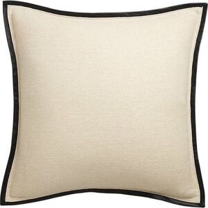 NEW~CB2 Delaney Beige Linen Blend Down Filled Pillow with Leather Trim